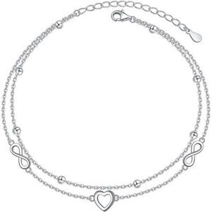 Sterling Silver Heart Infinity Anklet Adjustable Layered Beach Jewelry Women